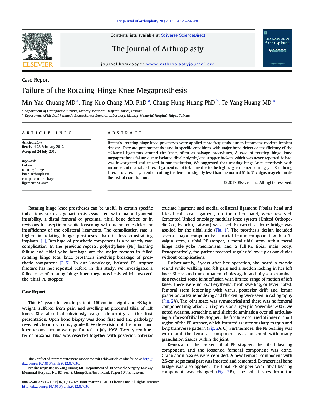 Failure of the Rotating-Hinge Knee Megaprosthesis