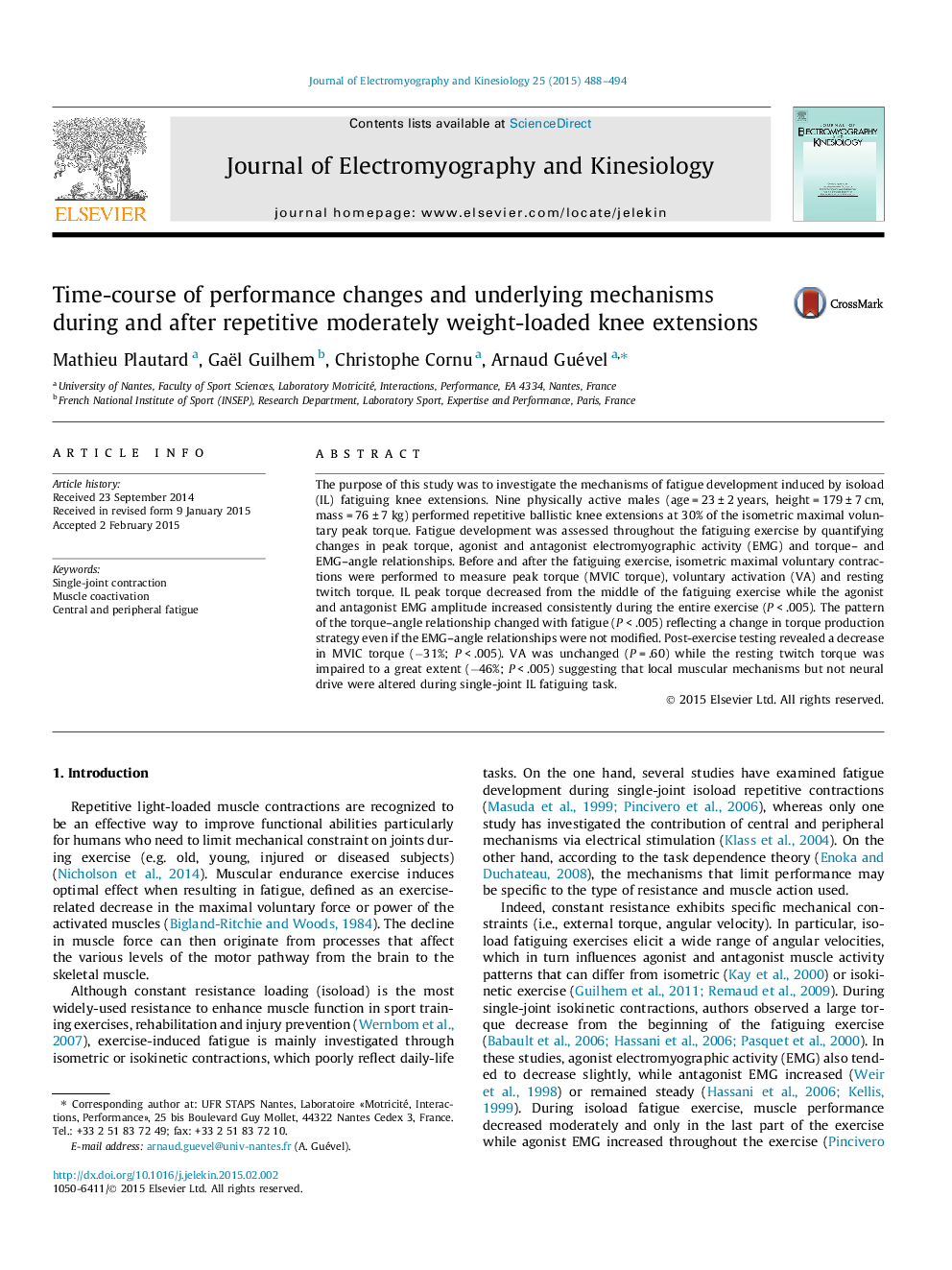 Time-course of performance changes and underlying mechanisms during and after repetitive moderately weight-loaded knee extensions