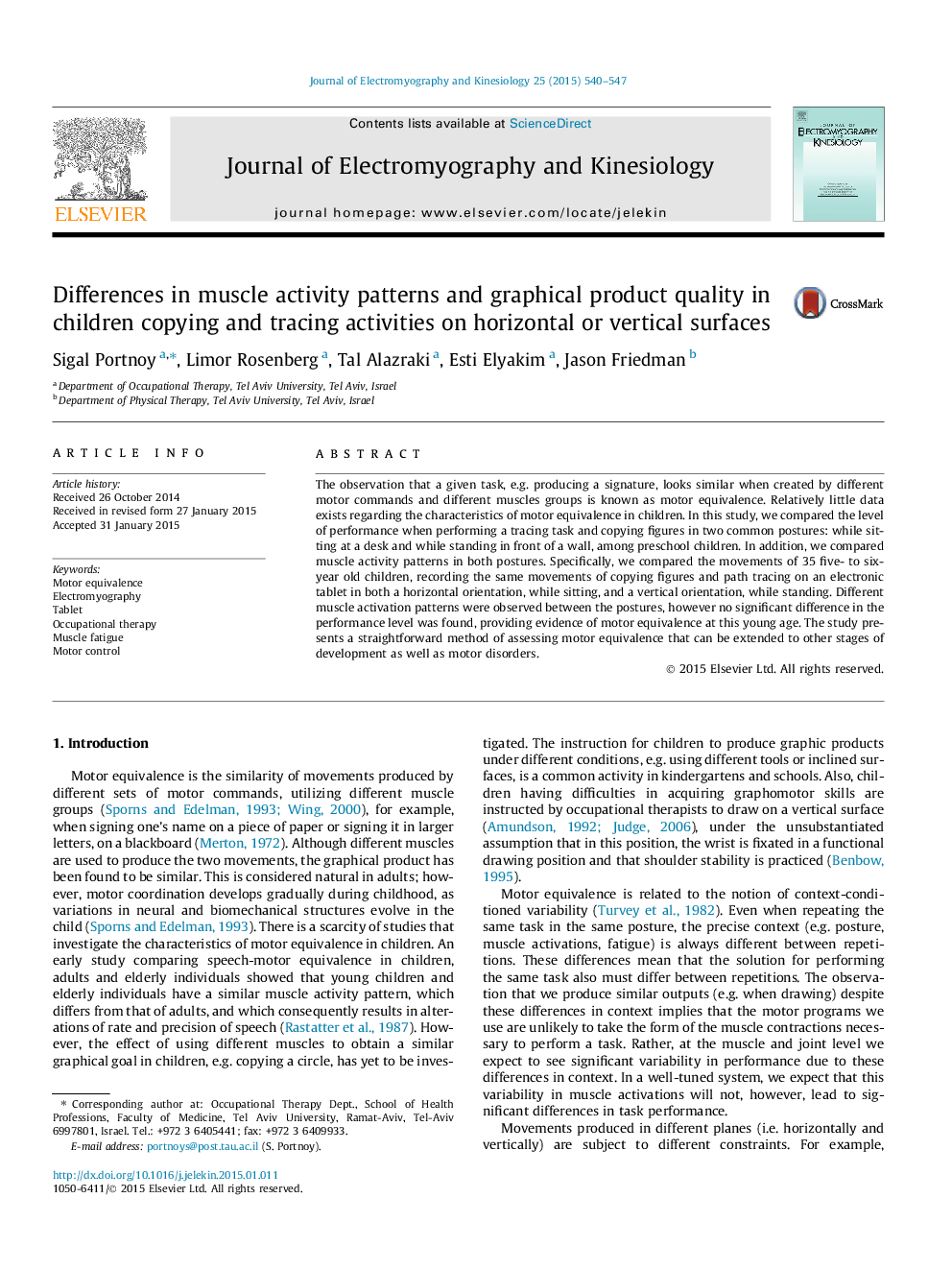 Differences in muscle activity patterns and graphical product quality in children copying and tracing activities on horizontal or vertical surfaces