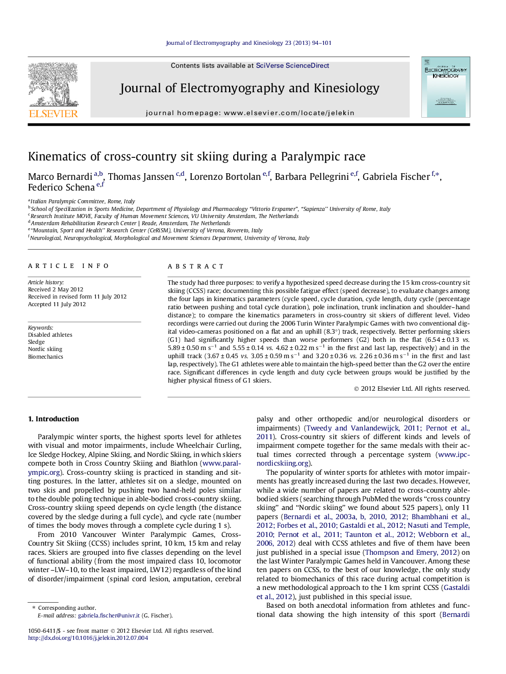 Kinematics of cross-country sit skiing during a Paralympic race