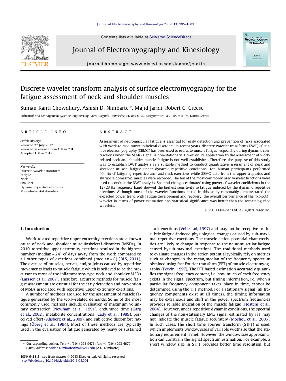 Discrete wavelet transform analysis of surface electromyography for the fatigue assessment of neck and shoulder muscles