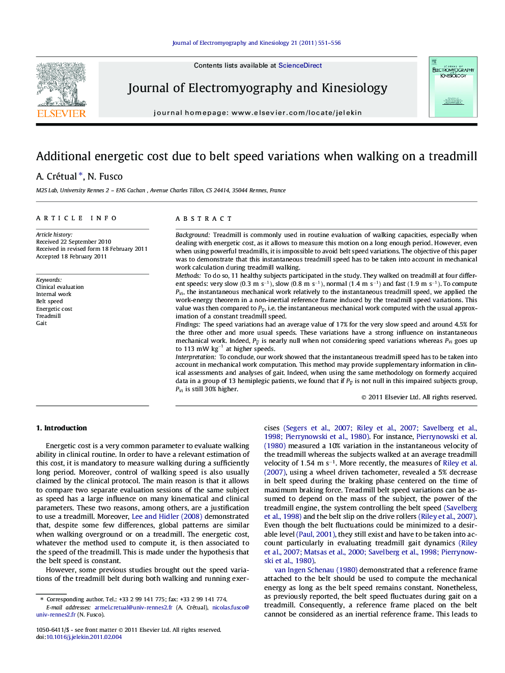 Additional energetic cost due to belt speed variations when walking on a treadmill