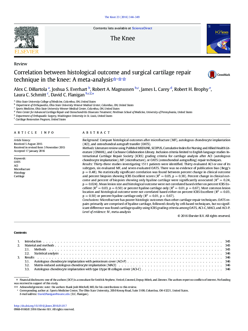 عکس صفحه اول مقاله: ReviewCorrelation between histological outcome and surgical cartilage repair technique in the knee: A meta-analysis ReviewCorrelation between histological outcome and surgical cartilage repair technique in the knee: A meta-analysis