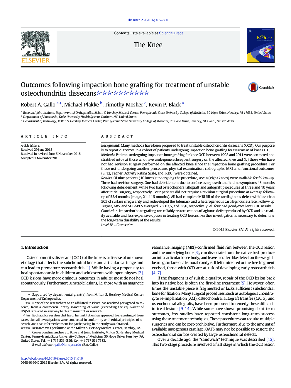Outcomes following impaction bone grafting for treatment of unstable osteochondritis dissecans