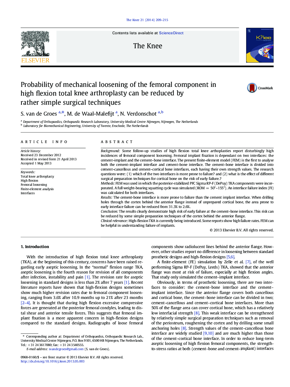 Probability of mechanical loosening of the femoral component in high flexion total knee arthroplasty can be reduced by rather simple surgical techniques