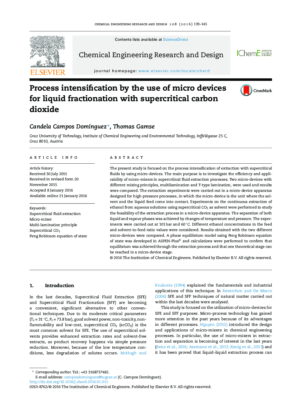 Process intensification by the use of micro devices for liquid fractionation with supercritical carbon dioxide