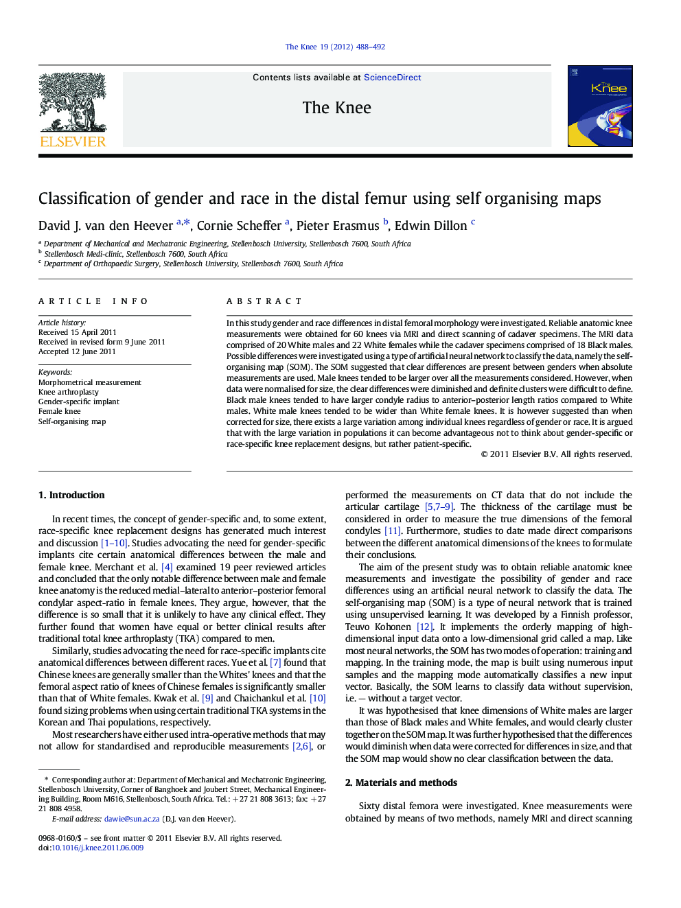 Classification of gender and race in the distal femur using self organising maps