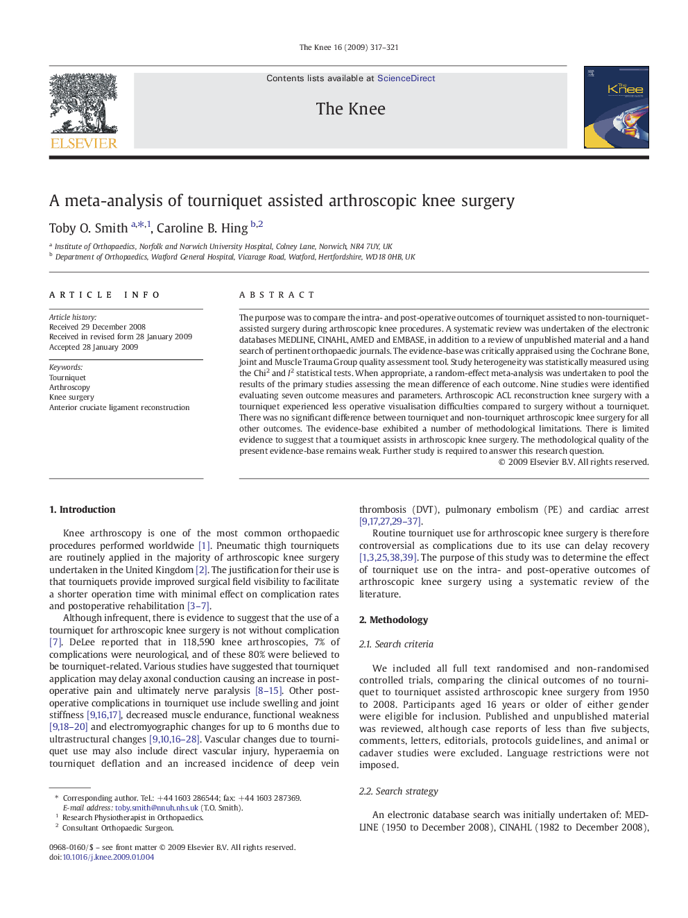 A meta-analysis of tourniquet assisted arthroscopic knee surgery