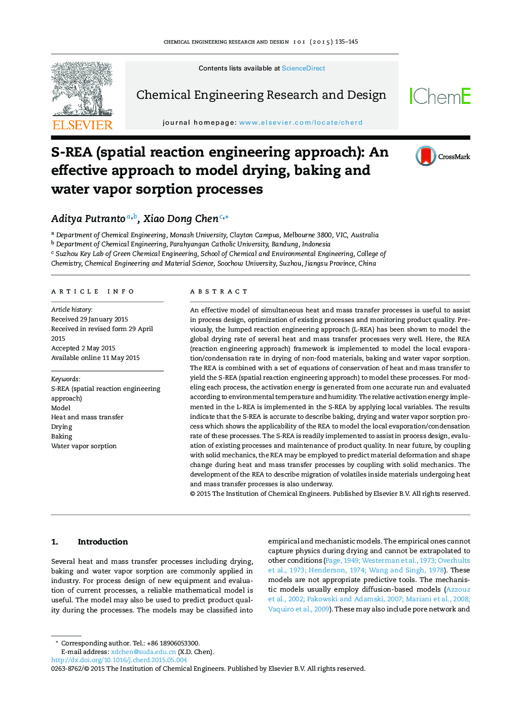 S-REA (spatial reaction engineering approach): An effective approach to model drying, baking and water vapor sorption processes