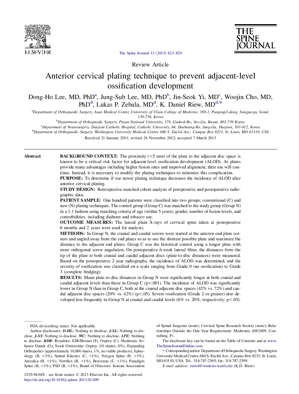 Anterior cervical plating technique to prevent adjacent-level ossification development