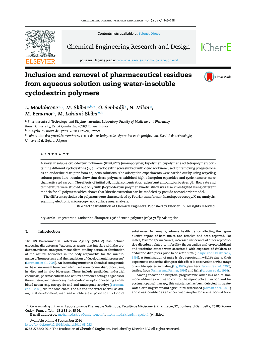Inclusion and removal of pharmaceutical residues from aqueous solution using water-insoluble cyclodextrin polymers