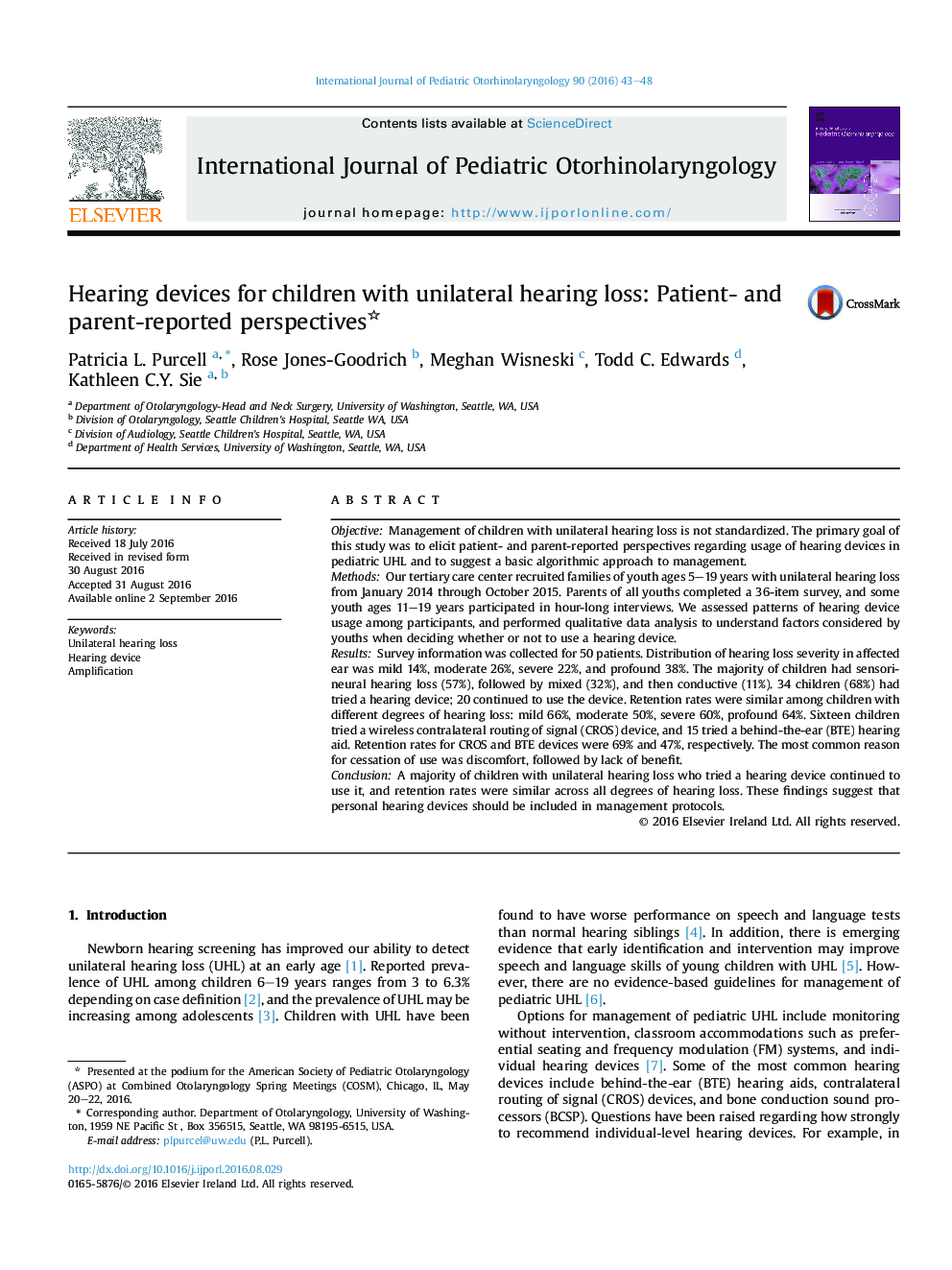 Hearing devices for children with unilateral hearing loss: Patient- and parent-reported perspectives