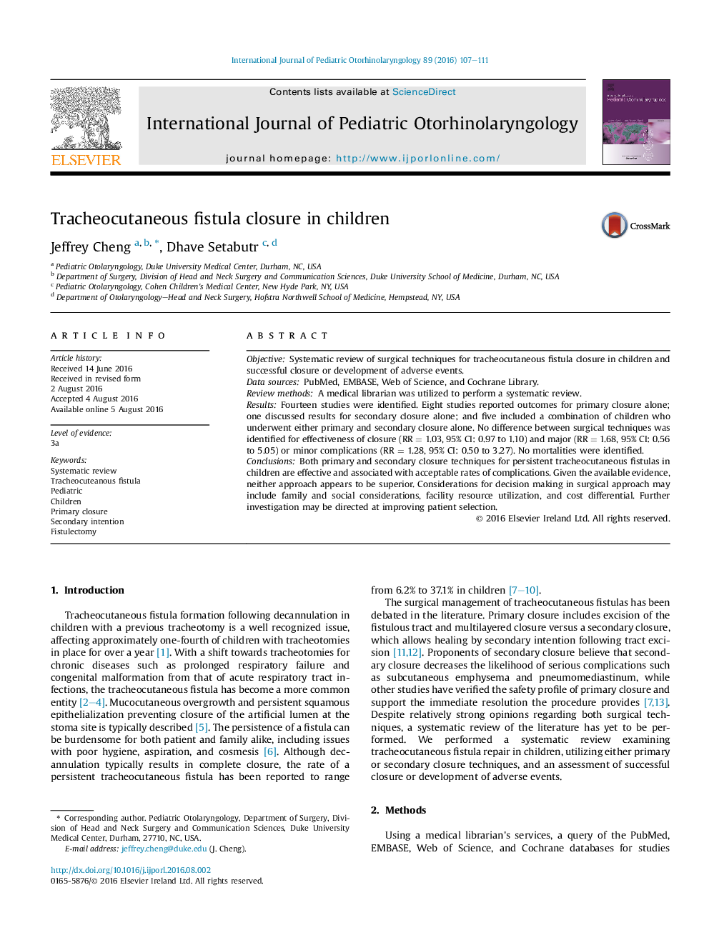 Tracheocutaneous fistula closure in children