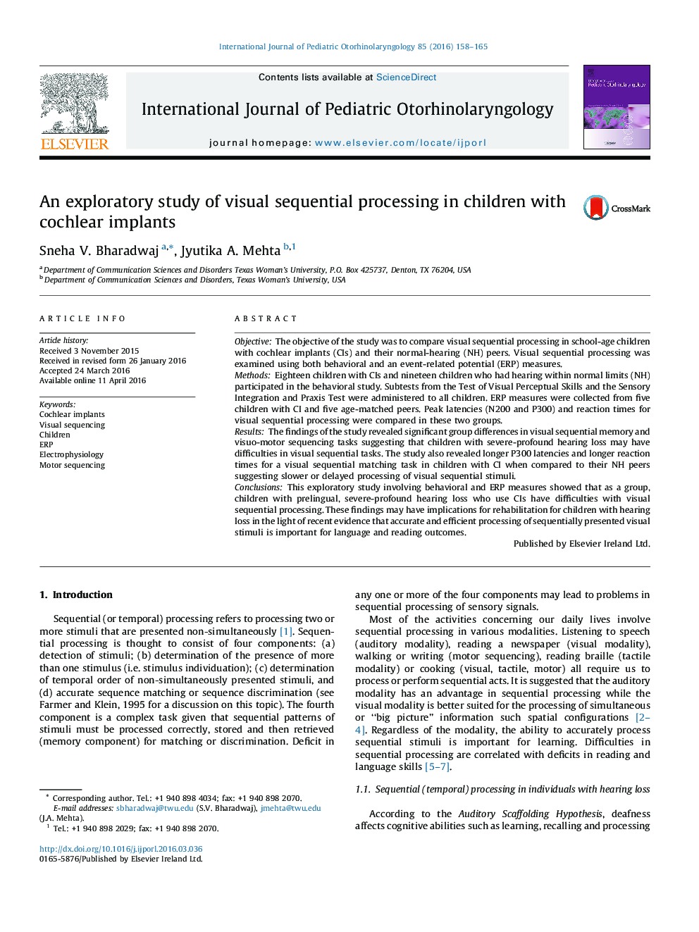 An exploratory study of visual sequential processing in children with cochlear implants