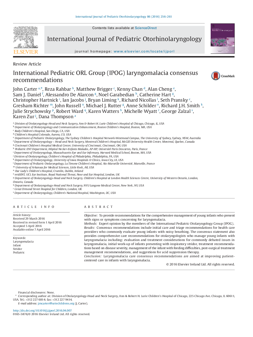 International Pediatric ORL Group (IPOG) laryngomalacia consensus recommendations