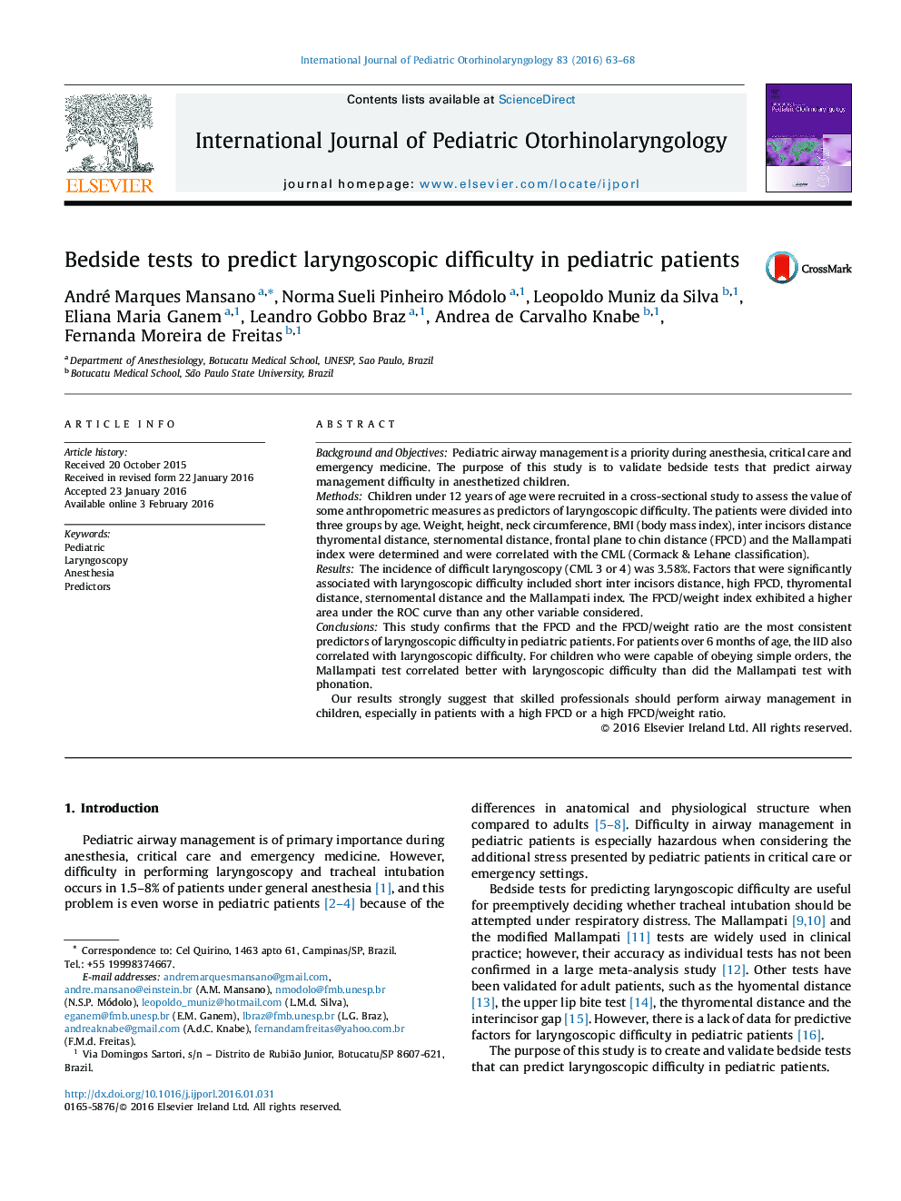 Bedside tests to predict laryngoscopic difficulty in pediatric patients