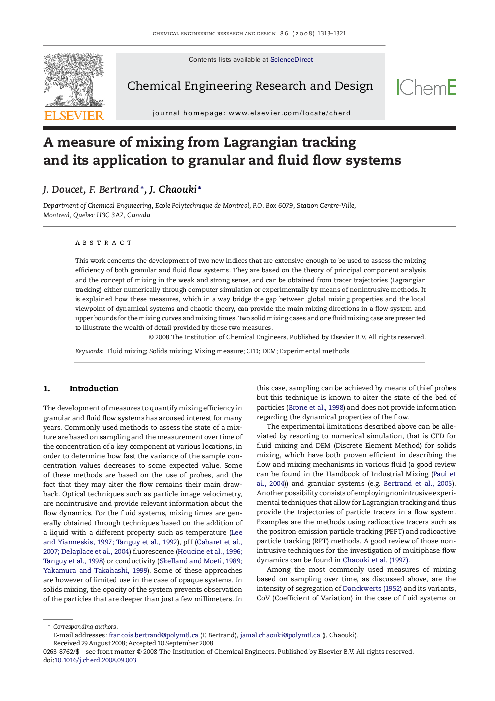 A measure of mixing from Lagrangian tracking and its application to granular and fluid flow systems