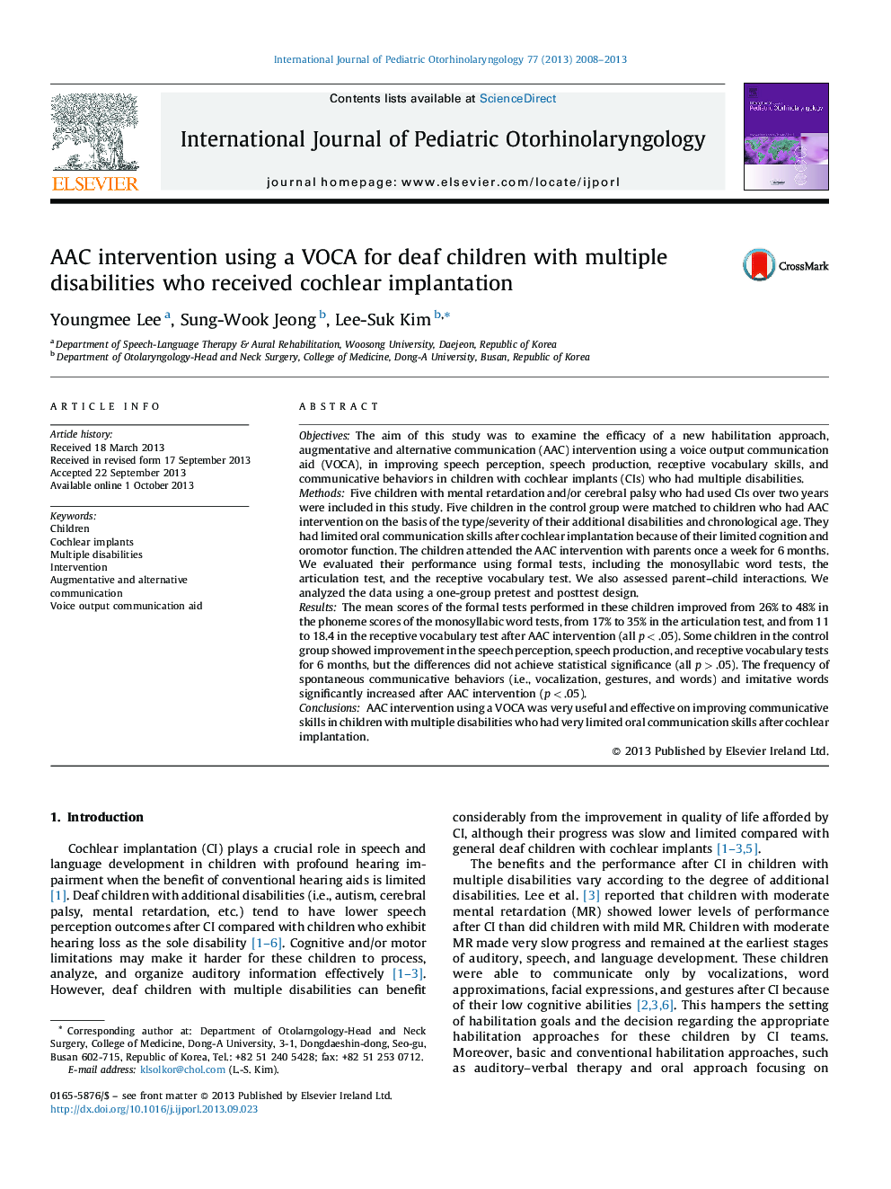 AAC intervention using a VOCA for deaf children with multiple disabilities who received cochlear implantation