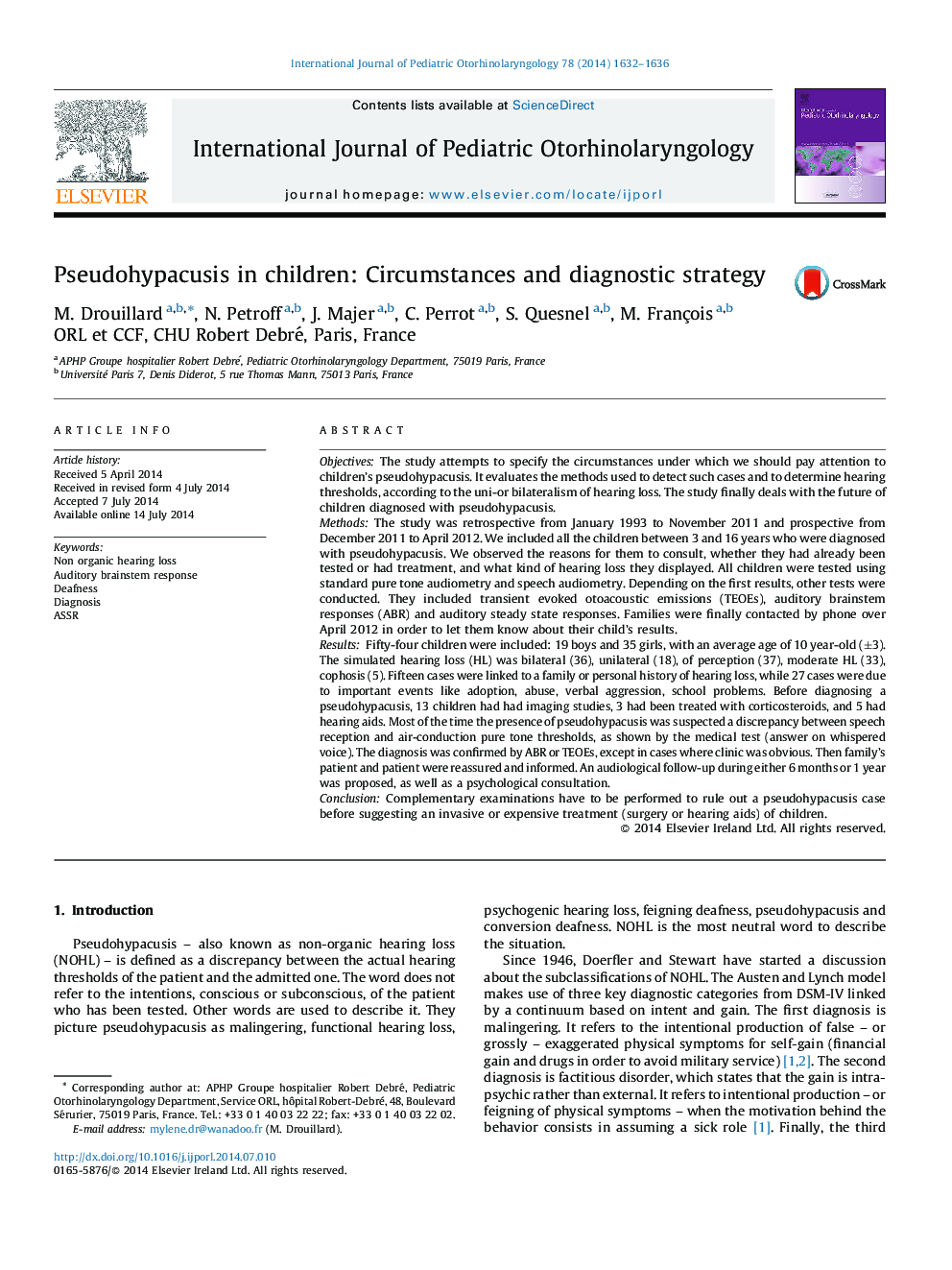 Pseudohypacusis in children: Circumstances and diagnostic strategy