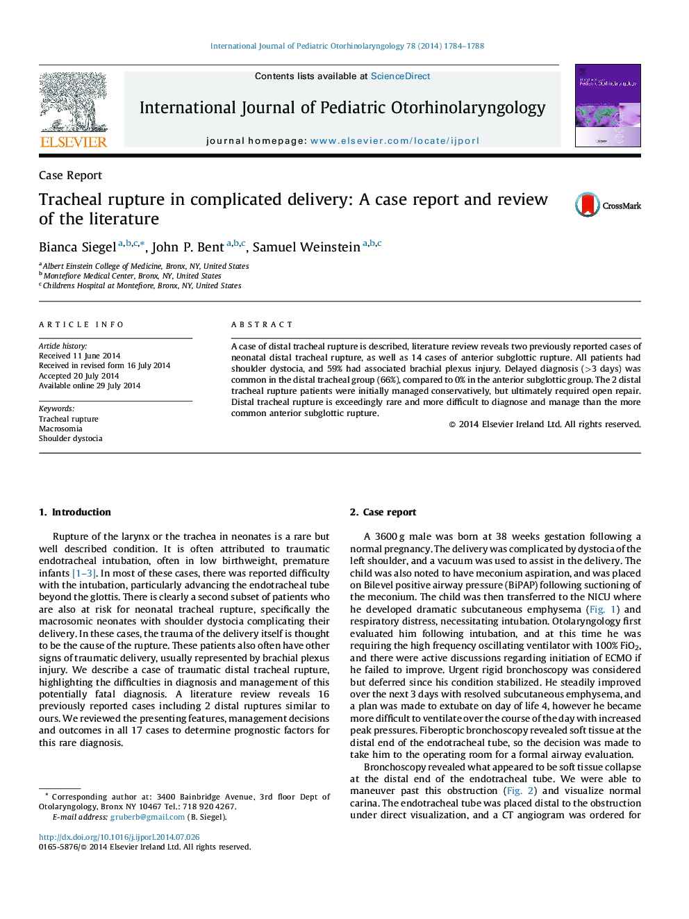 Tracheal rupture in complicated delivery: A case report and review of the literature