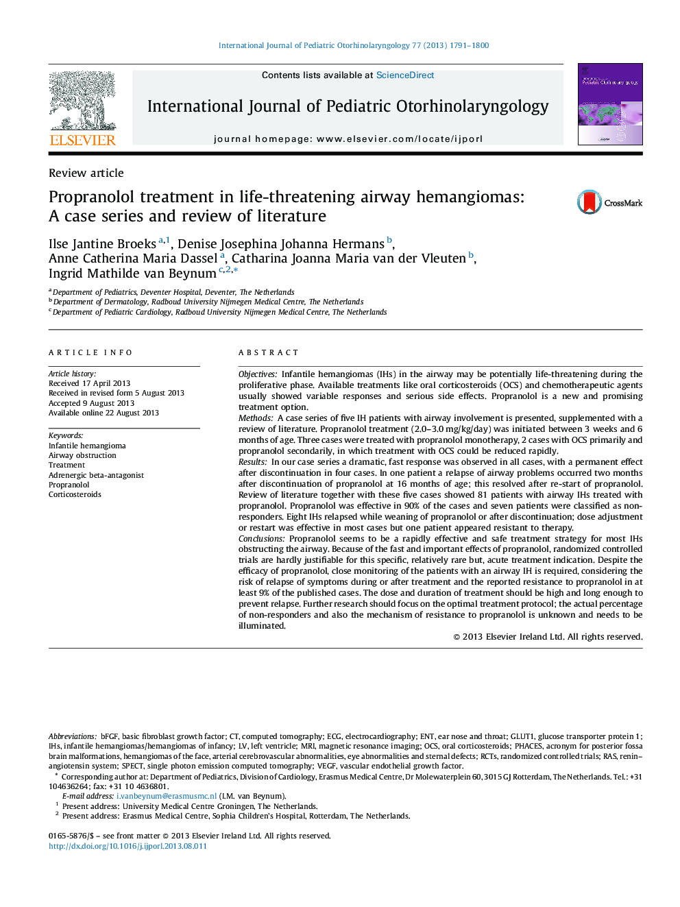 Propranolol treatment in life-threatening airway hemangiomas: A case series and review of literature