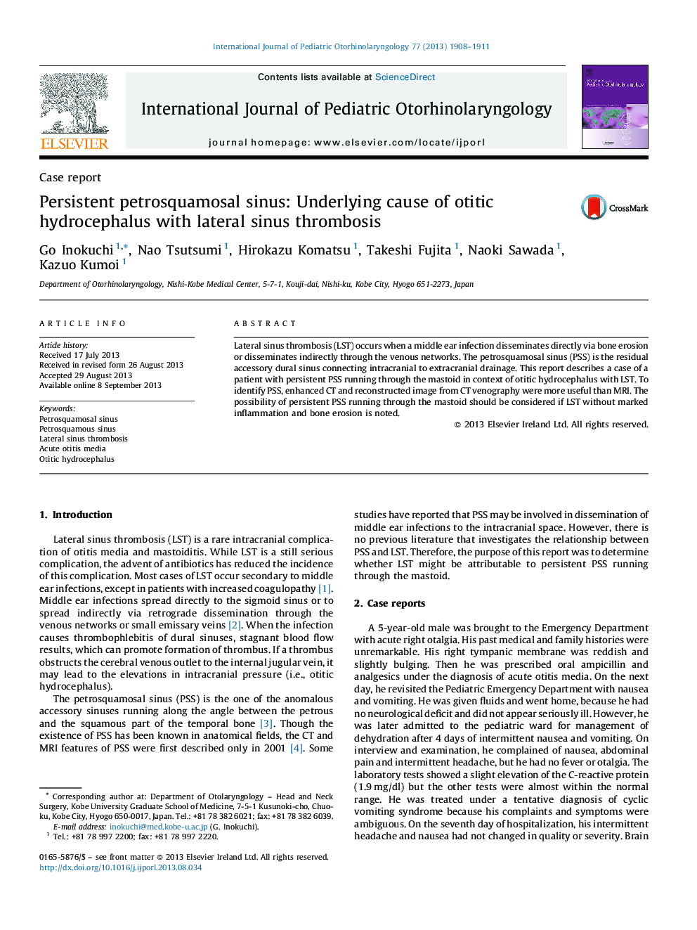 Persistent petrosquamosal sinus: Underlying cause of otitic hydrocephalus with lateral sinus thrombosis