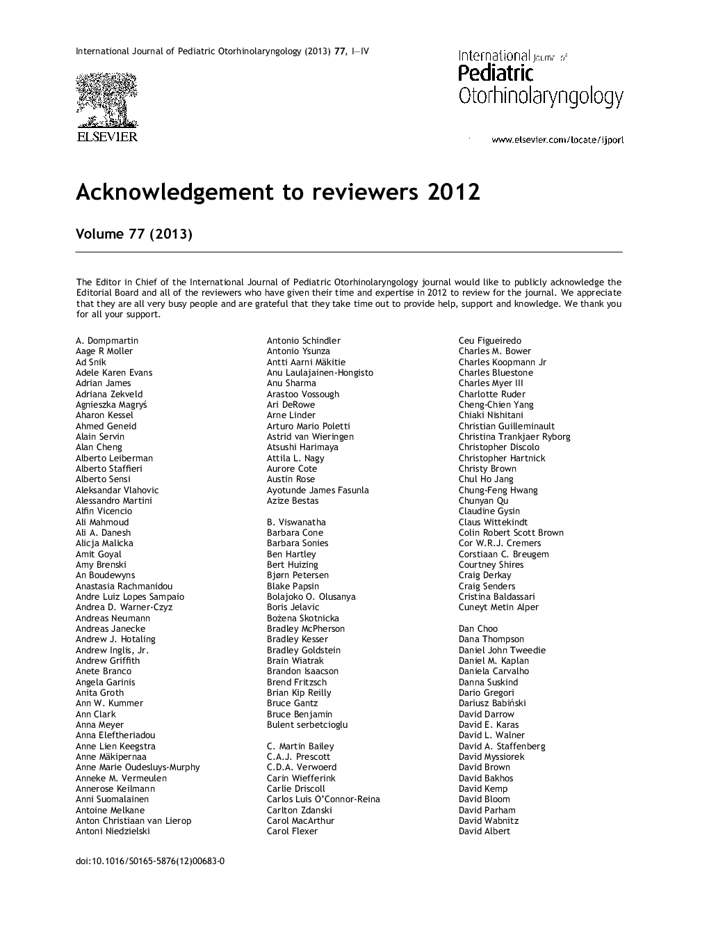 Acknowledgement to reviewers 2011