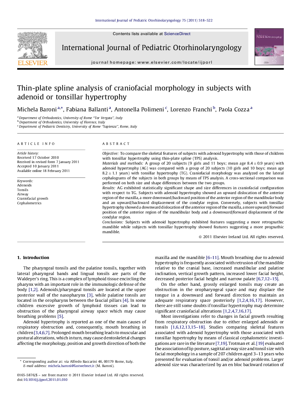 Thin-plate spline analysis of craniofacial morphology in subjects with adenoid or tonsillar hypertrophy