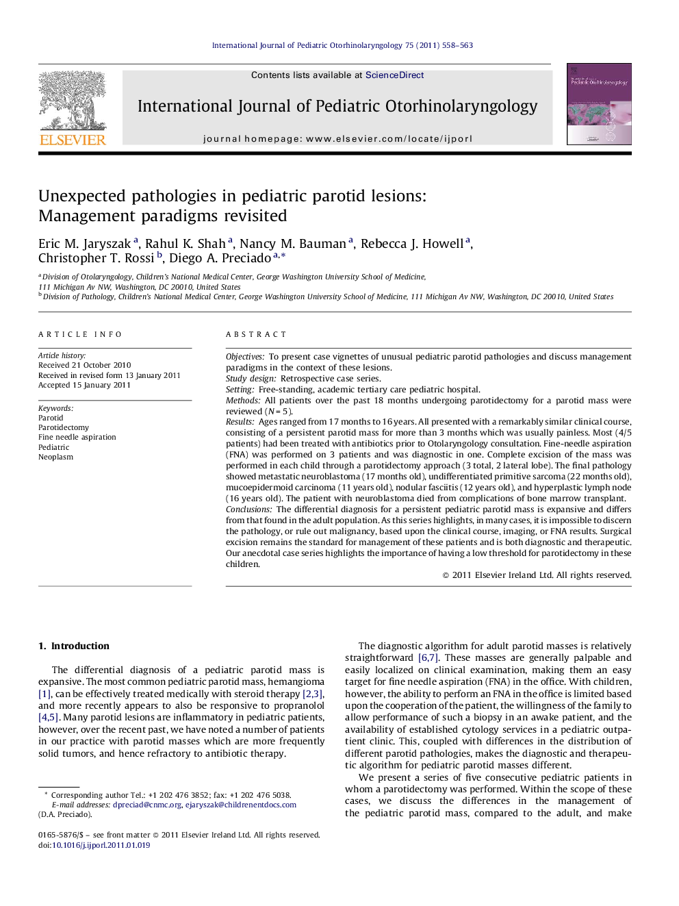 Unexpected pathologies in pediatric parotid lesions: Management paradigms revisited