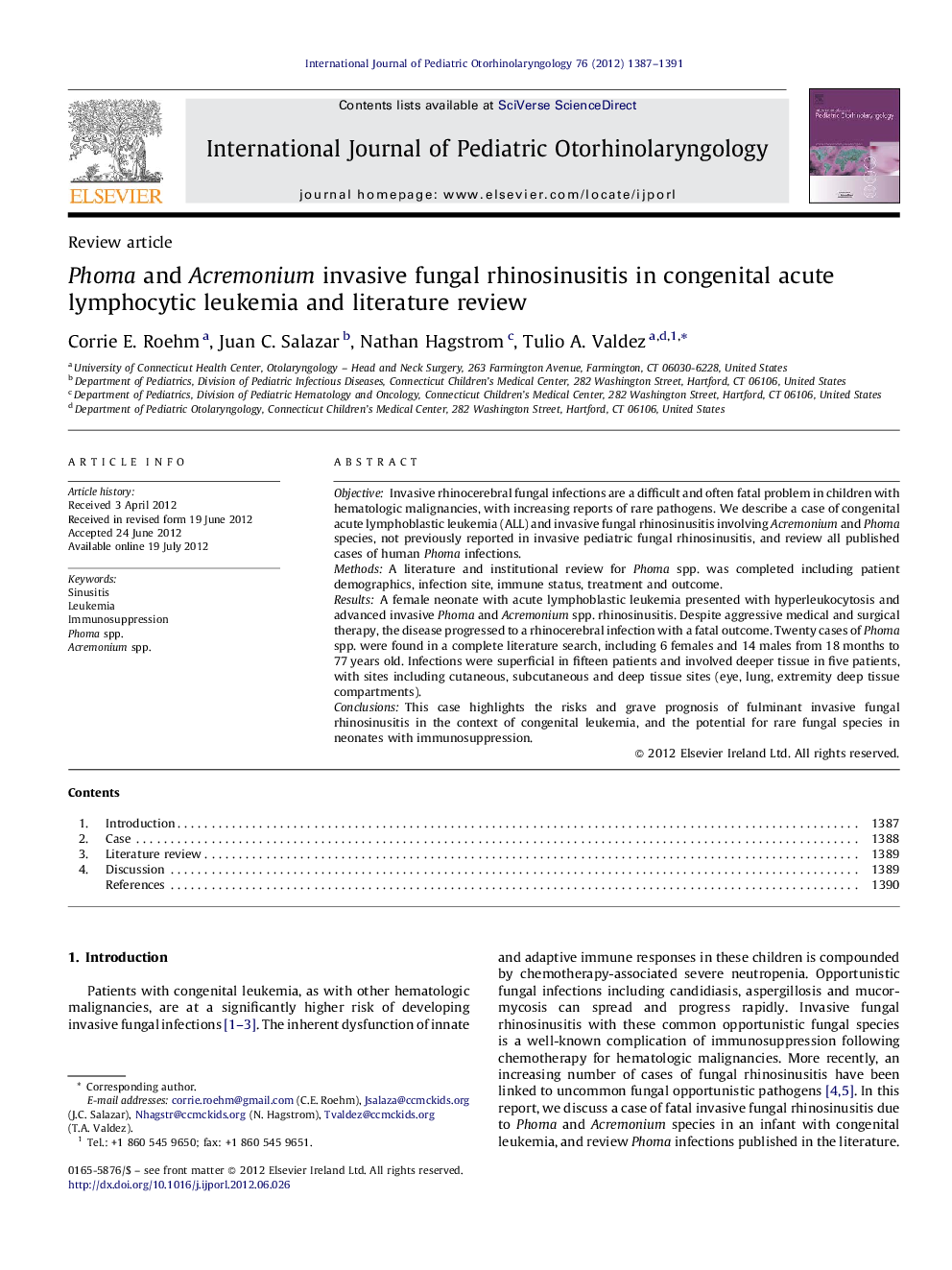 Phoma and Acremonium invasive fungal rhinosinusitis in congenital acute lymphocytic leukemia and literature review