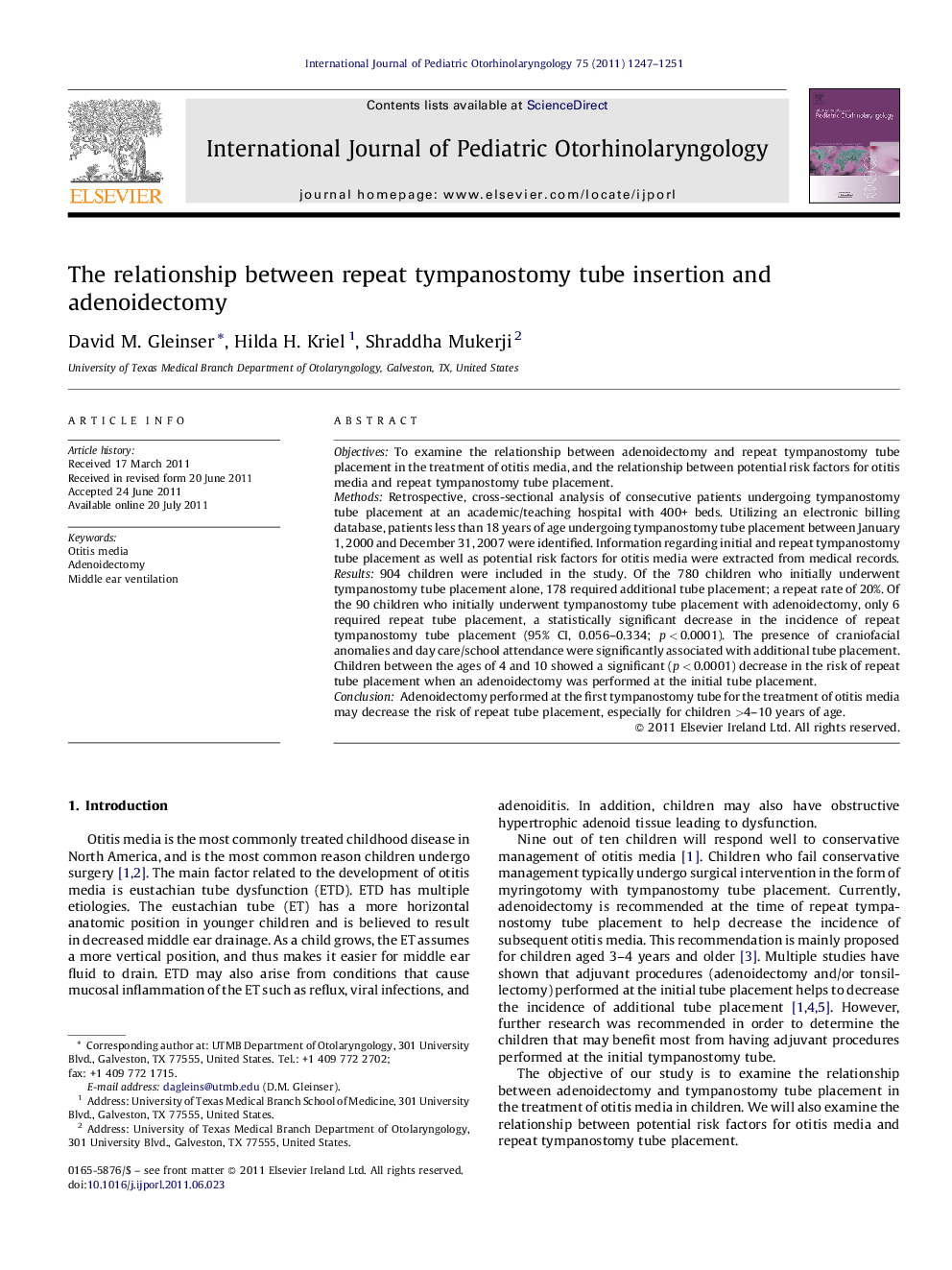 The relationship between repeat tympanostomy tube insertion and adenoidectomy