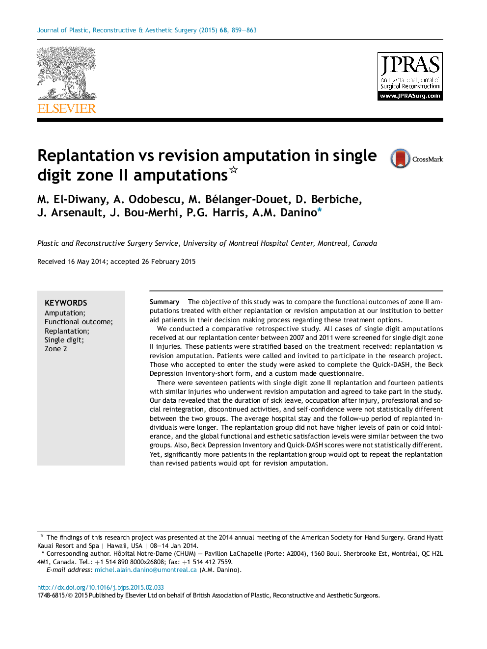 Replantation vs revision amputation in single digit zone II amputations