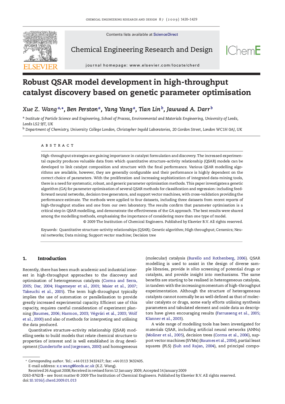 عکس صفحه اول مقاله: Robust QSAR model development in high-throughput catalyst discovery based on genetic parameter optimisation Robust QSAR model development in high-throughput catalyst discovery based on genetic parameter optimisation