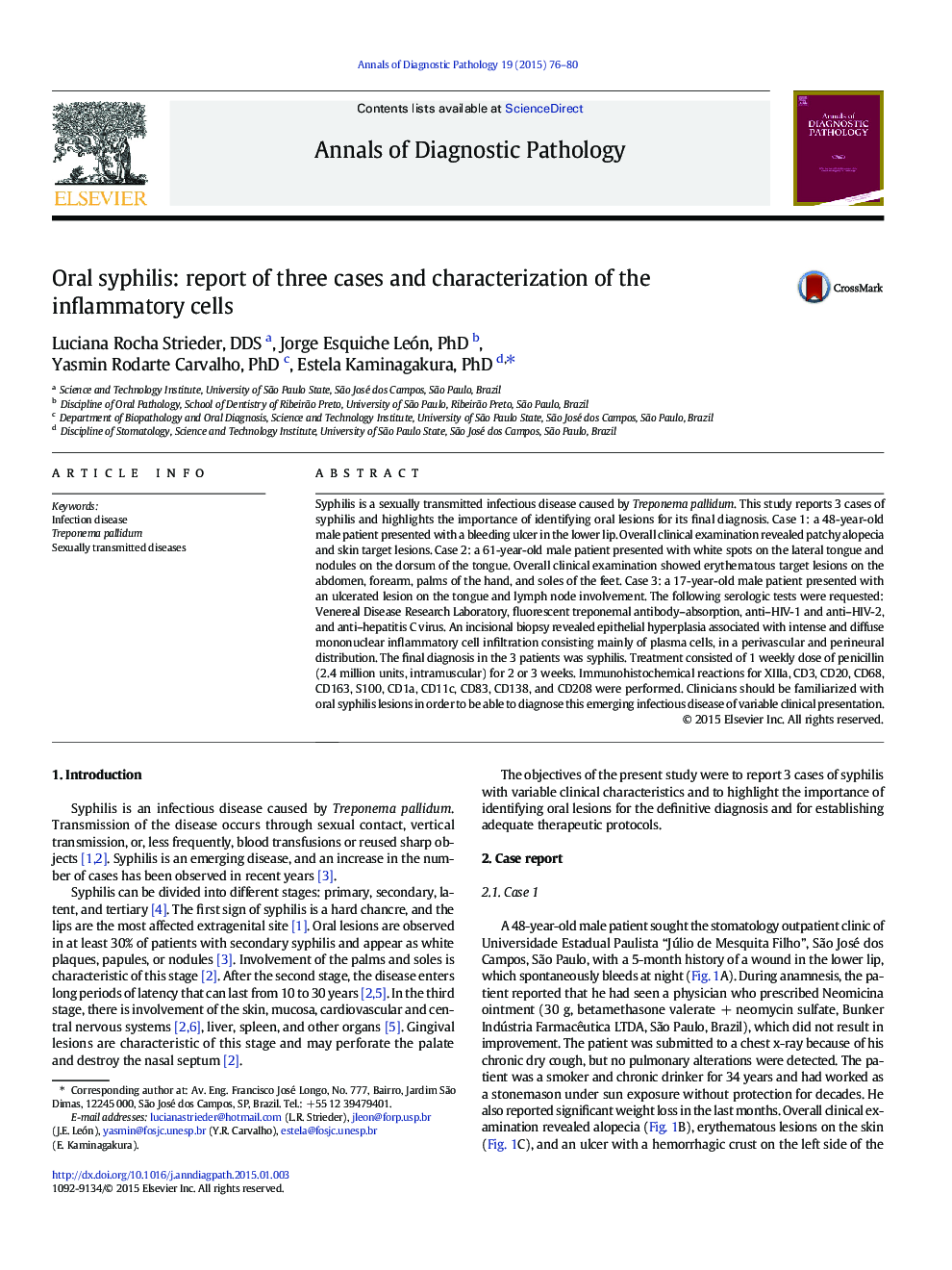 Oral syphilis: report of three cases and characterization of the inflammatory cells