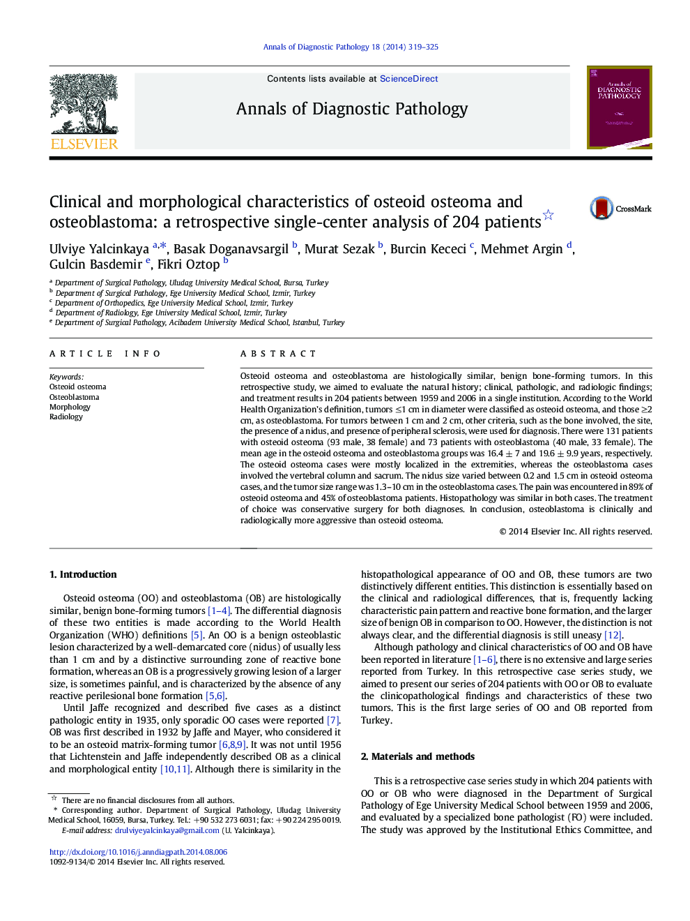 Clinical and morphological characteristics of osteoid osteoma and osteoblastoma: a retrospective single-center analysis of 204 patients