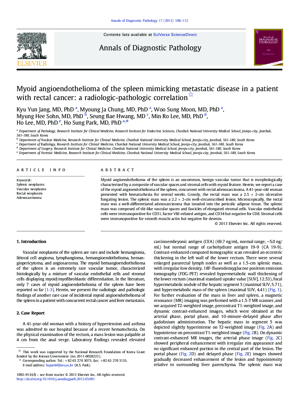 Myoid angioendothelioma of the spleen mimicking metastatic disease in a patient with rectal cancer: a radiologic-pathologic correlation