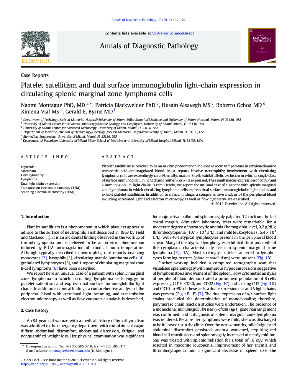 Platelet satellitism and dual surface immunoglobulin light-chain expression in circulating splenic marginal zone lymphoma cells