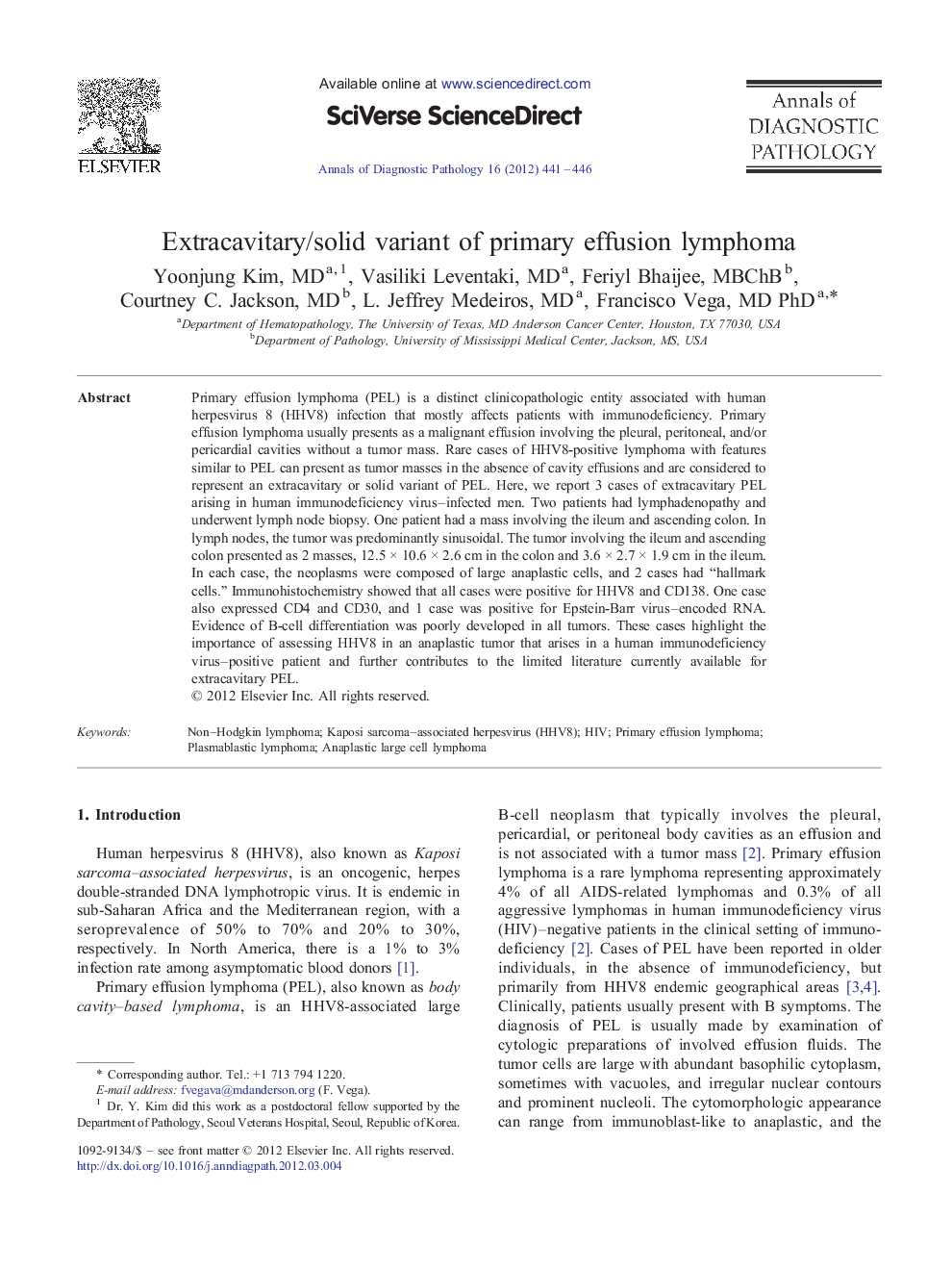 Extracavitary/solid variant of primary effusion lymphoma