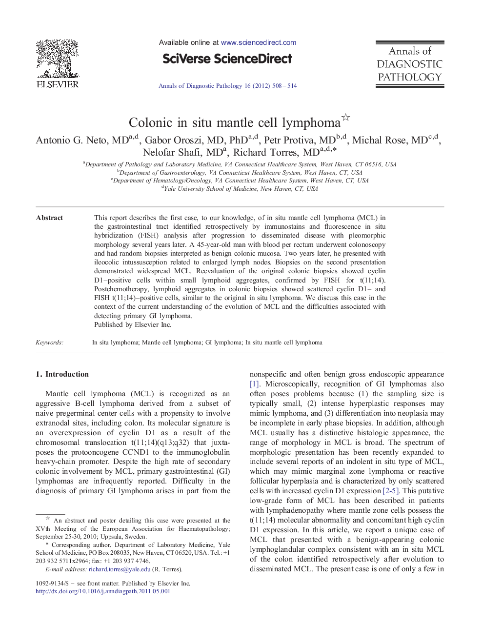 Colonic in situ mantle cell lymphoma