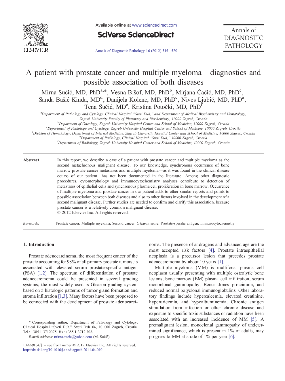 A patient with prostate cancer and multiple myeloma-diagnostics and possible association of both diseases