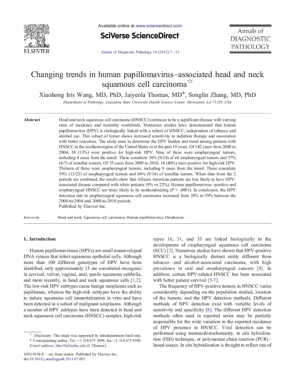 Changing trends in human papillomavirus-associated head and neck squamous cell carcinoma