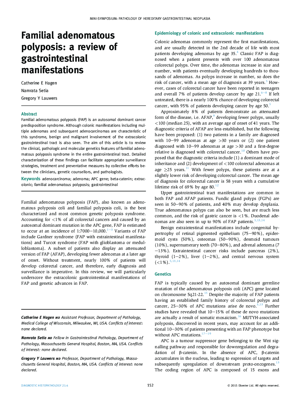 Familial adenomatous polyposis: a review of gastrointestinal manifestations