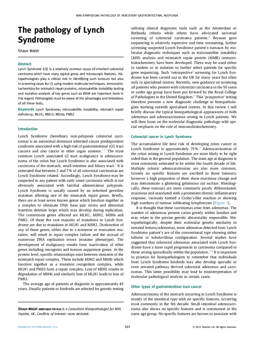 The pathology of Lynch Syndrome