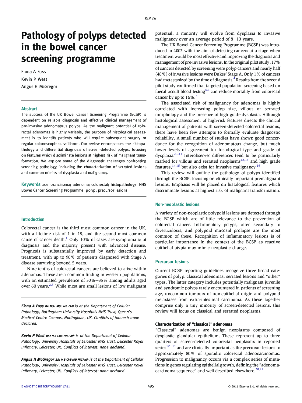 Pathology of polyps detected in the bowel cancer screening programme