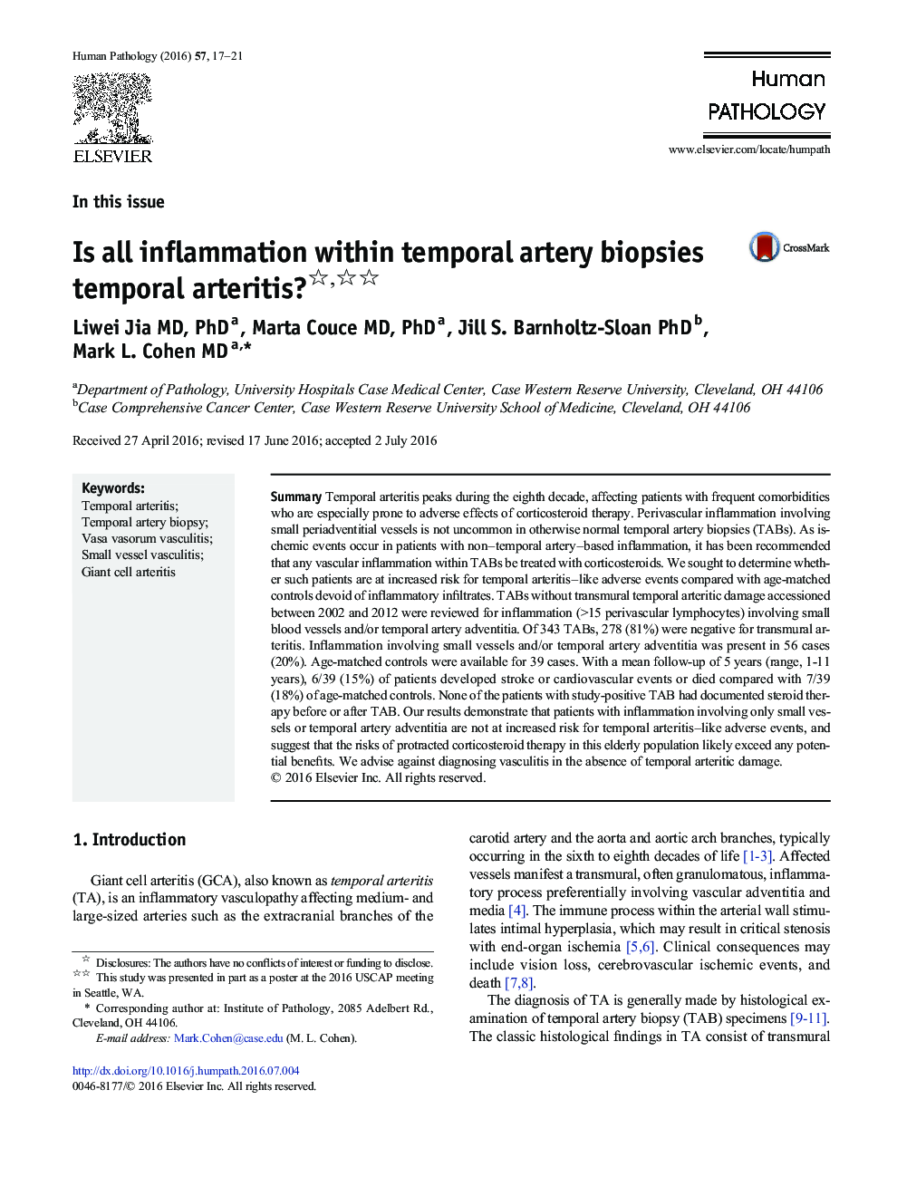 Is all inflammation within temporal artery biopsies temporal arteritis?