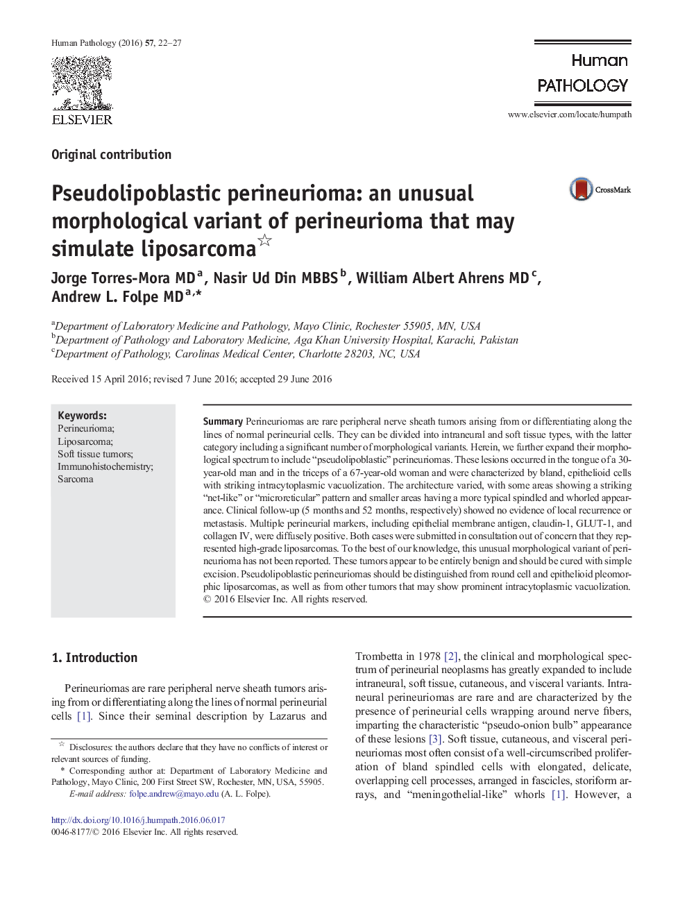 Pseudolipoblastic perineurioma: an unusual morphological variant of perineurioma that may simulate liposarcoma