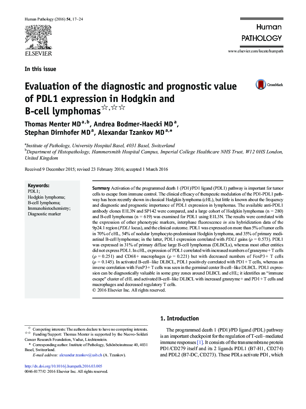 Evaluation of the diagnostic and prognostic value of PDL1 expression in Hodgkin and B-cell lymphomas