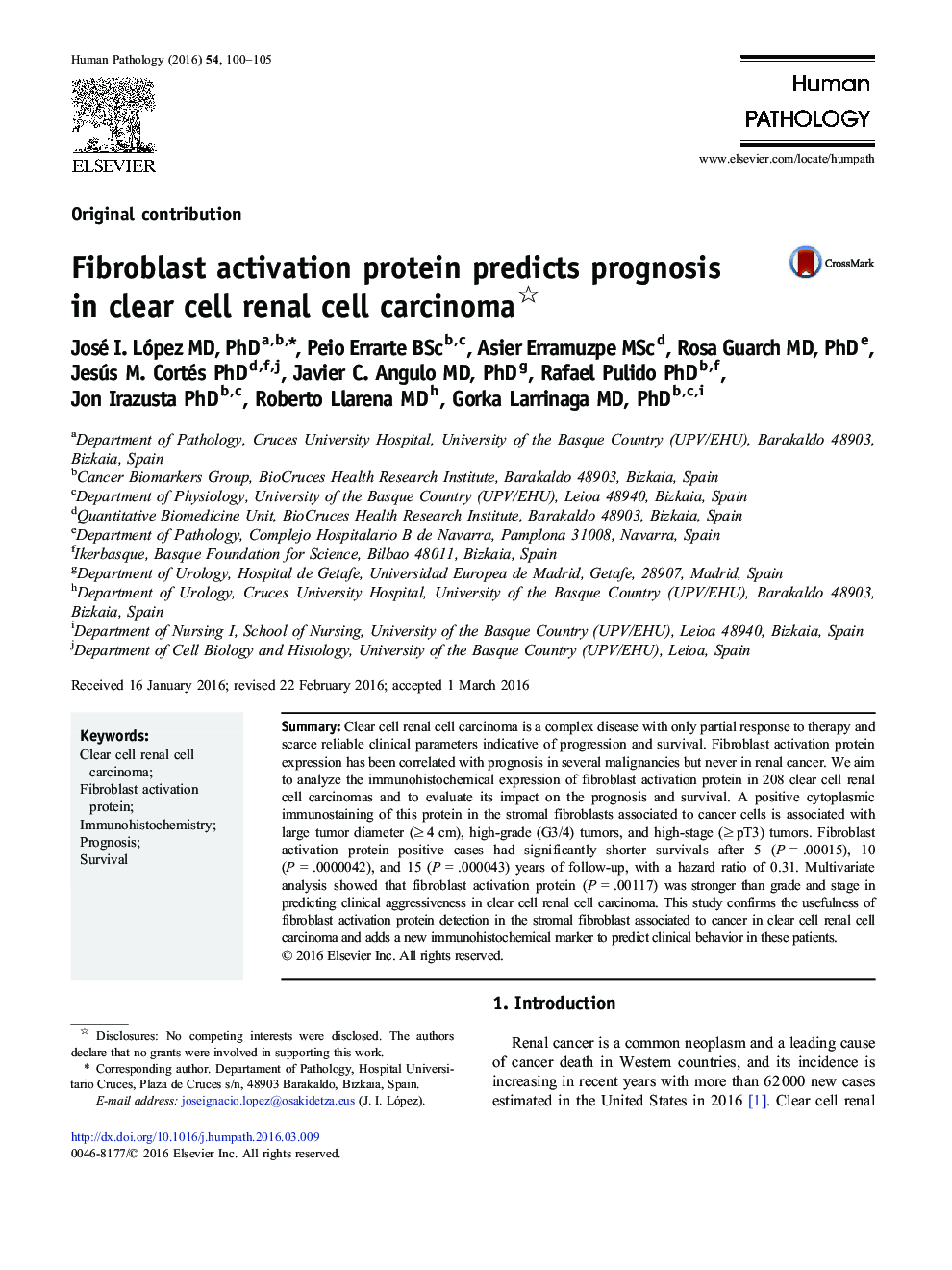 Fibroblast activation protein predicts prognosis in clear cell renal cell carcinoma