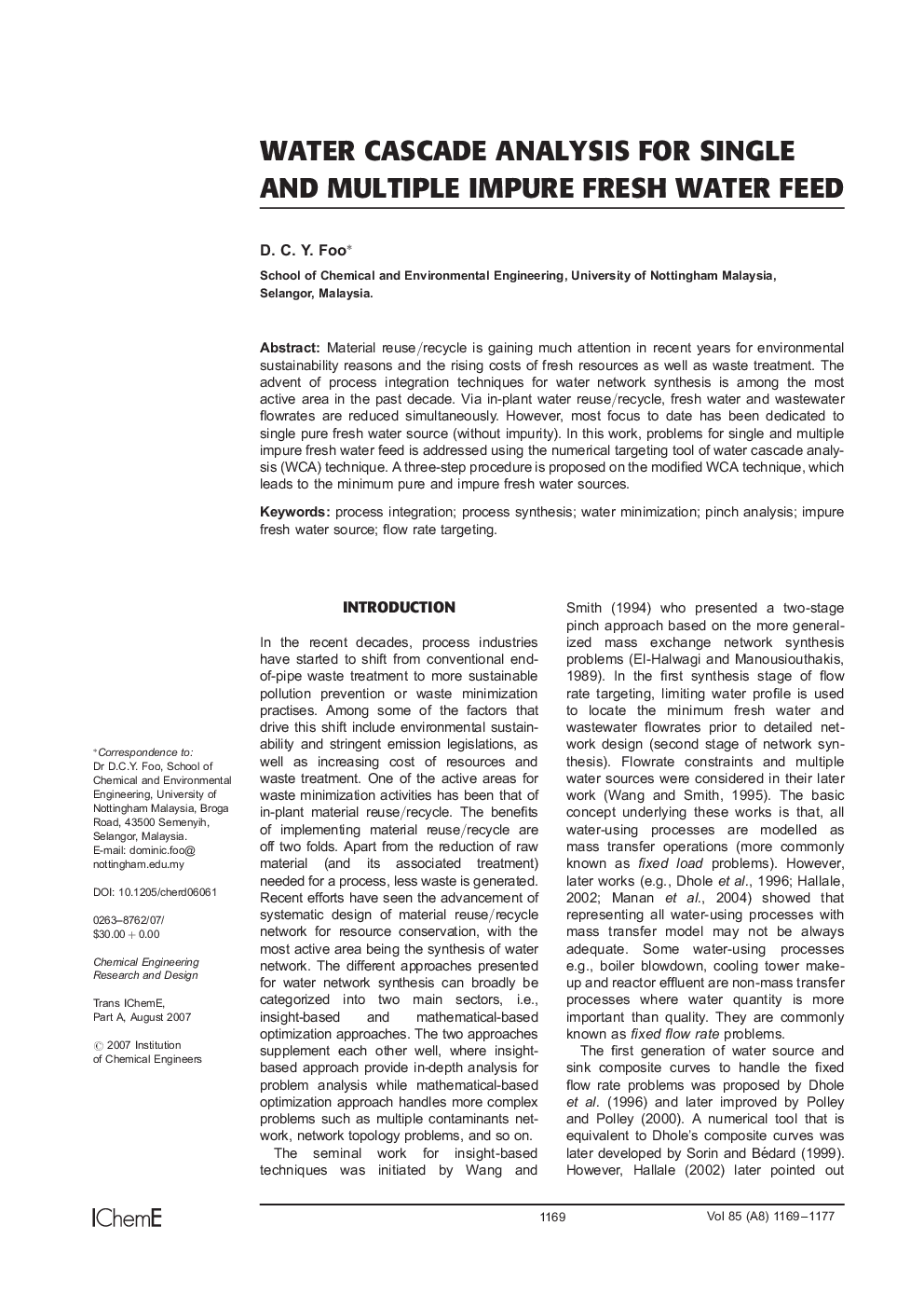 عکس صفحه اول مقاله: Water Cascade Analysis for Single and Multiple Impure Fresh Water Feed Water Cascade Analysis for Single and Multiple Impure Fresh Water Feed