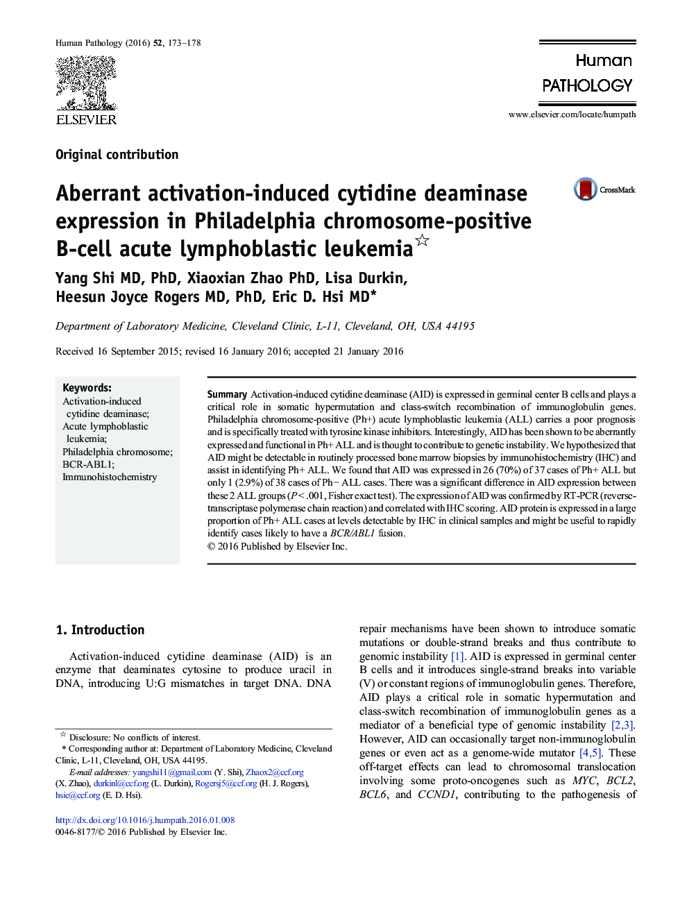 Aberrant activation-induced cytidine deaminase expression in Philadelphia chromosome-positive B-cell acute lymphoblastic leukemia